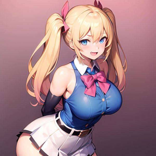 1girl Aymusk Belt White Skirt Blonde Hair Blue Eyes Blush Bow Bowtie Breasts Curvy Elbow Gloves Fang Gloves Gradient Background, 3385019108 - AIHentai - aihentai.co on pornintellect.com