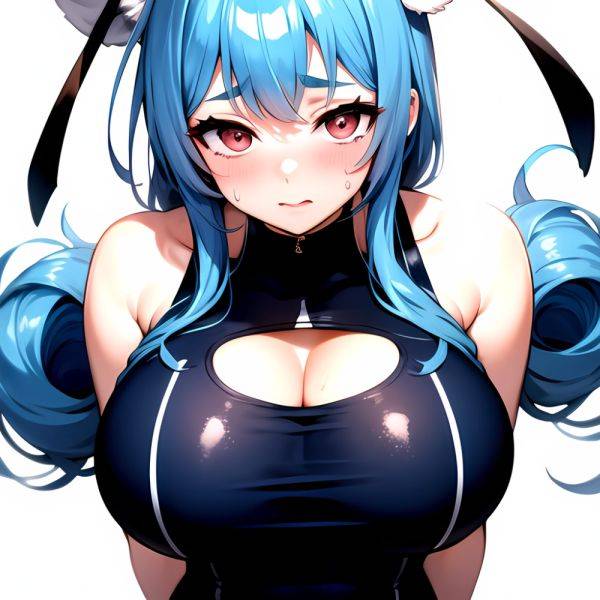 1girl Alternate Breast Size Animal Ear Fluff Animal Ears Animal Print Blue Hair Blush Breasts Cleavage Cutout Clothing Cutout Co, 3876559401 - AIHentai - aihentai.co on pornintellect.com