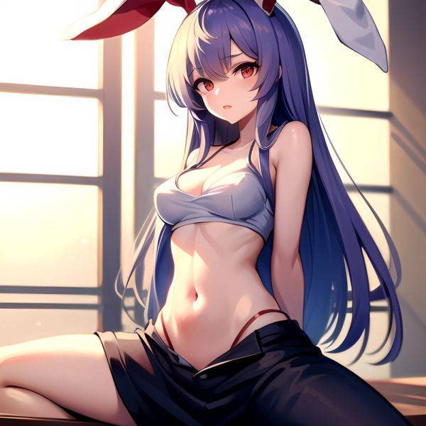 Ai Assisted Breasts Highres Medium Breasts Red Eyes Reisen Udongein Inaba Sitting Spread Legs Touhou Arms Behind Back, 1106171260 - AIHentai - aihentai.co on pornintellect.com