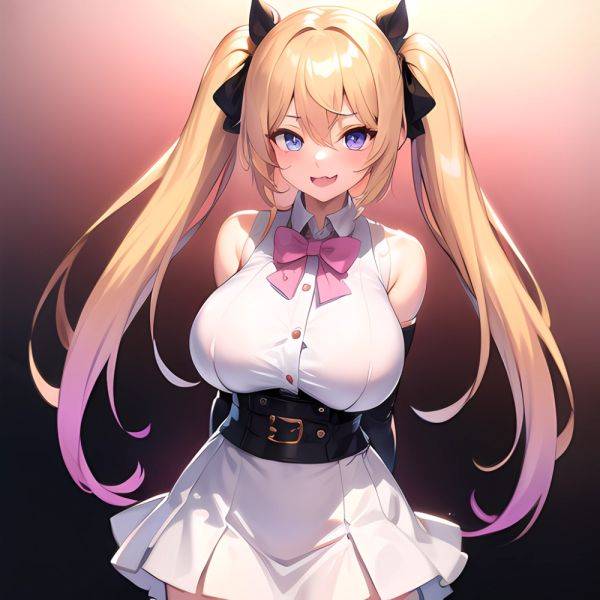1girl Aymusk Belt White Skirt Blonde Hair Blue Eyes Blush Bow Bowtie Breasts Curvy Elbow Gloves Fang Gloves Gradient Background, 909737972 - AIHentai - aihentai.co on pornintellect.com