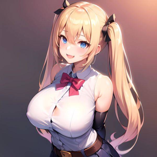 1girl Aymusk Belt White Skirt Blonde Hair Blue Eyes Blush Bow Bowtie Breasts Curvy Elbow Gloves Fang Gloves Gradient Background, 1304252696 - AIHentai - aihentai.co on pornintellect.com
