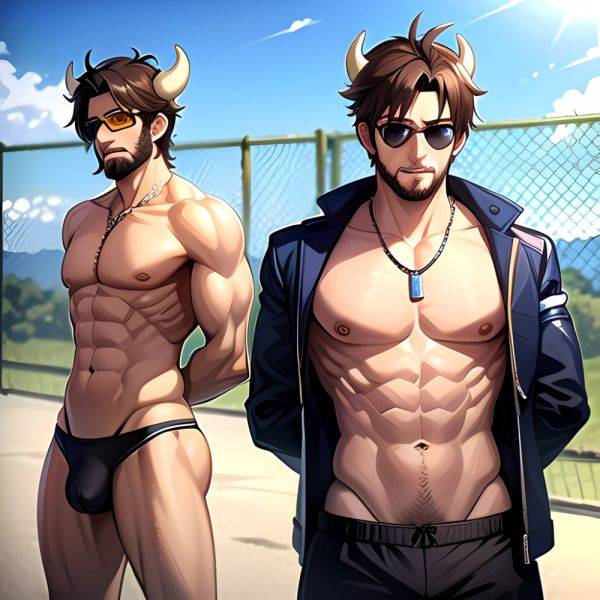 Abs Adjusting Eyewear Atlas Vos Bara Beach Bracelet Brown Eyes Brown Hair Bulge Collarbone Commission Cow Horns Dark Skinned Mal, 2515857400 - AIHentai - aihentai.co on pornintellect.com