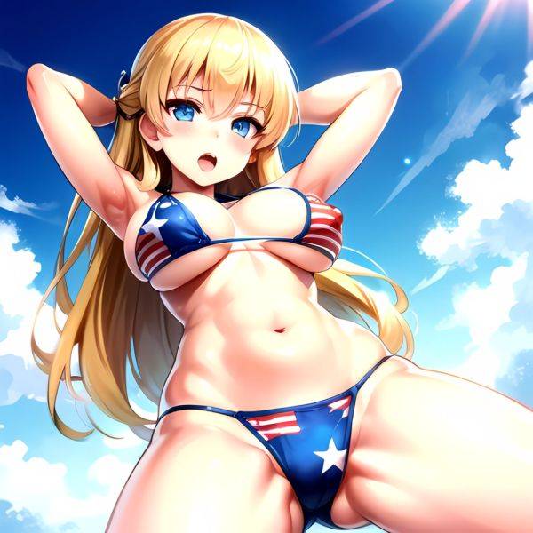 1girl American Flag Bikini Armpits Arms Behind Head Bikini Blonde Hair Blue Eyes Blush Breasts Covered Erect Nipples Flag Print, 191363446 - AIHentai - aihentai.co - Usa on pornintellect.com