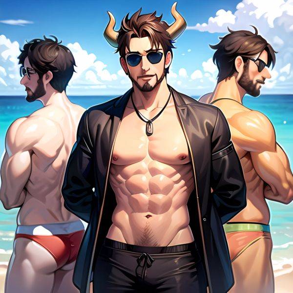 Abs Adjusting Eyewear Atlas Vos Bara Beach Bracelet Brown Eyes Brown Hair Bulge Collarbone Commission Cow Horns Dark Skinned Mal, 1032639160 - AIHentai - aihentai.co on pornintellect.com