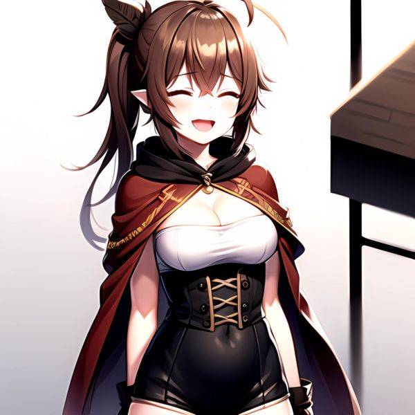 1girl D Ahoge Blush Brown Capelet Brown Cloak Brown Hair Capelet Cleavage Cutout Cloak Closed Eyes Clothing Cutout Crossed Bangs, 3566121100 - AIHentai - aihentai.co on pornintellect.com