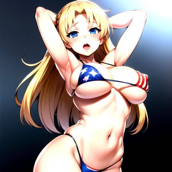 1girl American Flag Bikini Armpits Arms Behind Head Bikini Blonde Hair Blue Eyes Blush Breasts Covered Erect Nipples Flag Print, 684534665 - AIHentai - aihentai.co - Usa on pornintellect.com