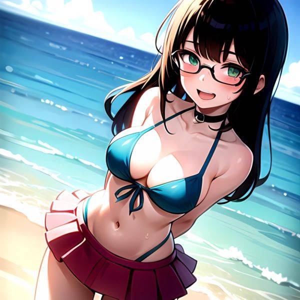 1girl D Bikini Bikini Bottom Aside Bikini Skirt Black Choker Blush Breasts Brown Hair Choker Cleavage Clothing Aside Front Tie, 3608783760 - AIHentai - aihentai.co on pornintellect.com