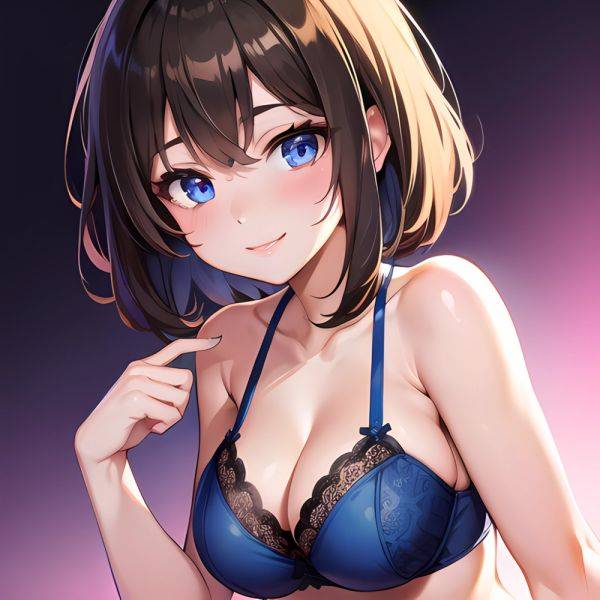 1girl Ai Generated Blue Eyes Blush Breasts Brown Hair Highres Large Breasts Light Smile Looking At Viewer Purple Background Shor, 1280124902 - AIHentai - aihentai.co on pornintellect.com