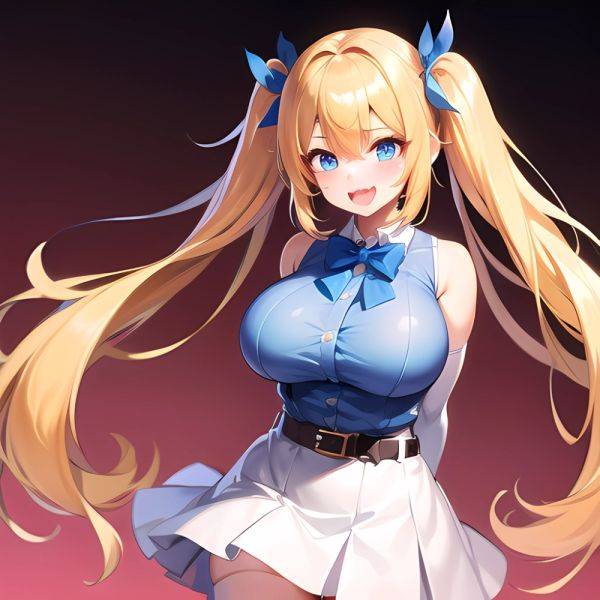 1girl Aymusk Belt White Skirt Blonde Hair Blue Eyes Blush Bow Bowtie Breasts Curvy Elbow Gloves Fang Gloves Gradient Background, 1821599409 - AIHentai - aihentai.co on pornintellect.com