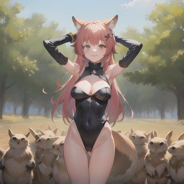 1girl Absurdres Animal Ear Fluff Animal Ears Arknights Arms Behind Head Chest Armor Covered Navel Gravel Arknights Highleg Highl, 1593871704 - AIHentai - aihentai.co on pornintellect.com