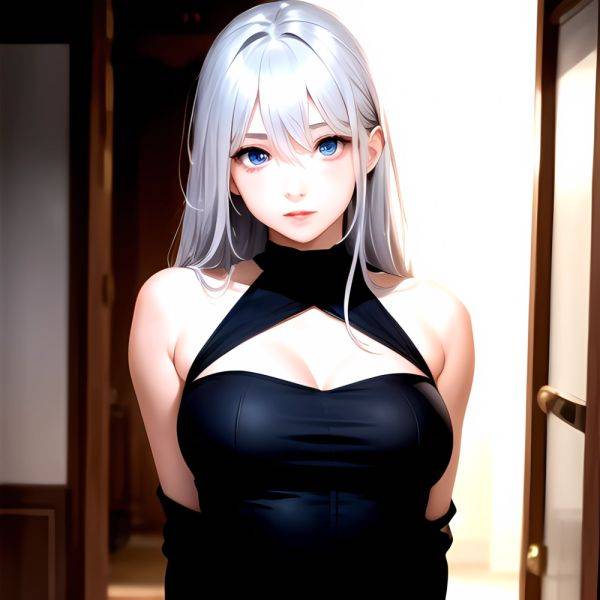 1girl Sexy Blue Eyes Silver Hair Arms Behind Back Facing The Camera Looking At The Camera, 972998417 - AIHentai - aihentai.co on pornintellect.com