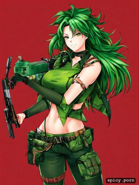 Woman, dark green hair, soldier, rifle, tank - spicy.porn on pornintellect.com