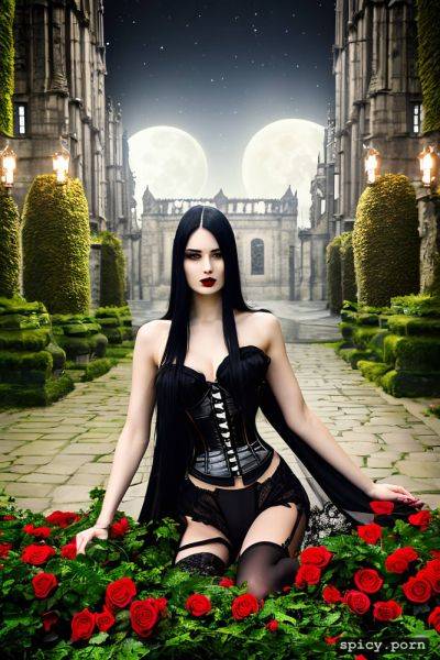 Naked, night, black roses, victorian, vampire, beautiful, black hair - spicy.porn on pornintellect.com