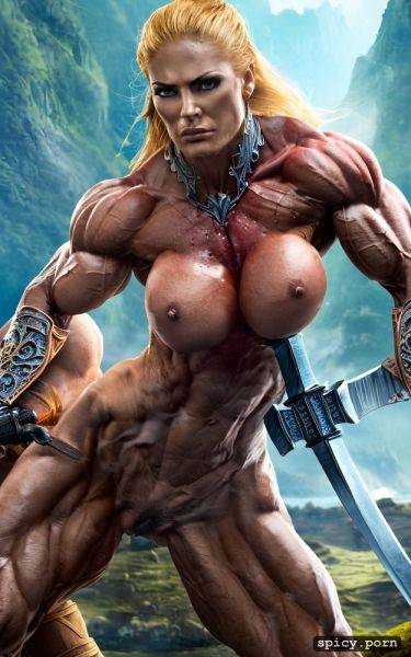 Cry, strength effort, realistic, scar, war, furious, nude muscle woman defending a weak little woman - spicy.porn on pornintellect.com