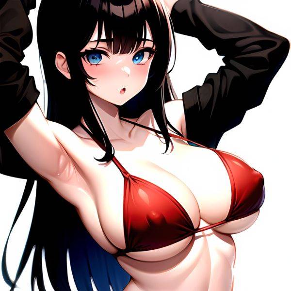 1girl O Absurdres Bikini Red Bikini Black Hair Blue Eyes Breasts Cleavage Collarbone Commentary Request Highres Large Breasts Lo, 3663184376 - AIHentai - aihentai.co on pornintellect.com