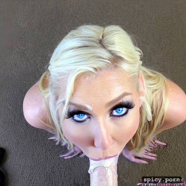 Looking up into camera, eyes crossed, streams of white cream dripping down penis - spicy.porn on pornintellect.com