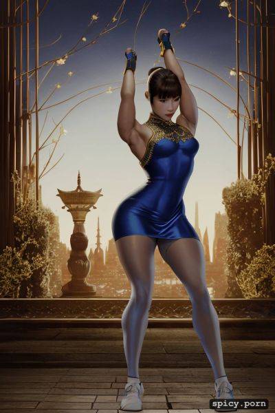 Smokey eyes, kick, shaolin kung fu, shoulderless jumpsuit, long dark blue dress - spicy.porn on pornintellect.com