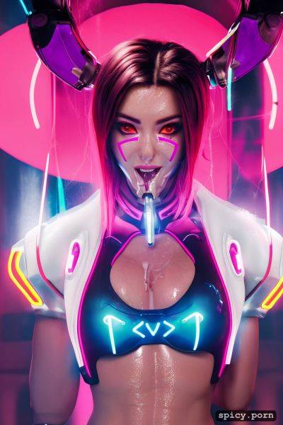 D va from overwatch has c cup boobs, neon lights, long hair - spicy.porn on pornintellect.com