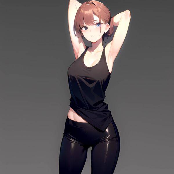 1girl Solo Tank Top Leggings Standing Fully Clothed Pov Simple Background Arms Behind Head, 527971517 - AIHentai - aihentai.co on pornintellect.com