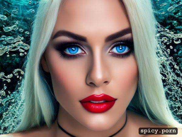 Red lips, ultra realistic blonde woman completely naked, extra detailed big blue eyes - spicy.porn on pornintellect.com