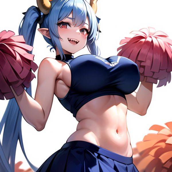 1girl Absurdres Blue Skirt Bluefrok Breasts Cheerleader Dragon Girl Dragon Horns Highres Holding Holding Pom Poms Horns Huge Bre, 3213429971 - AIHentai - aihentai.co on pornintellect.com