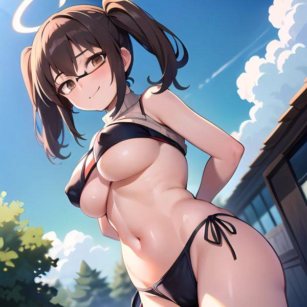 1girl Bikini Black Bikini Blue Archive Blue Sky Breasts Brown Eyes Brown Hair Closed Mouth Clothes Lift Cloud Covered Nipples, 2925533015 - AIHentai - aihentai.co on pornintellect.com