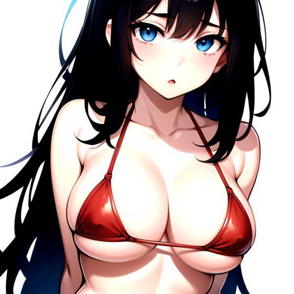 1girl O Absurdres Bikini Red Bikini Black Hair Blue Eyes Breasts Cleavage Collarbone Commentary Request Highres Large Breasts Lo, 2631184380 - AIHentai - aihentai.co on pornintellect.com