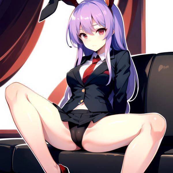 Ai Assisted Breasts Highres Medium Breasts Red Eyes Reisen Udongein Inaba Sitting Spread Legs Touhou Arms Behind Back White Outl, 1209675962 - AIHentai - aihentai.co on pornintellect.com