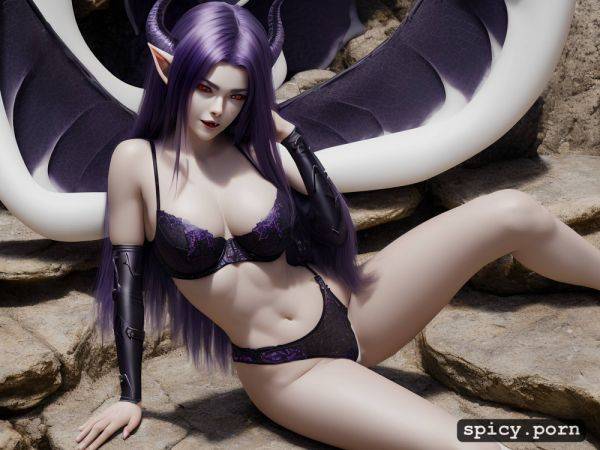 Purple hair, highres, nice natural boobs, black demonic tail - spicy.porn on pornintellect.com