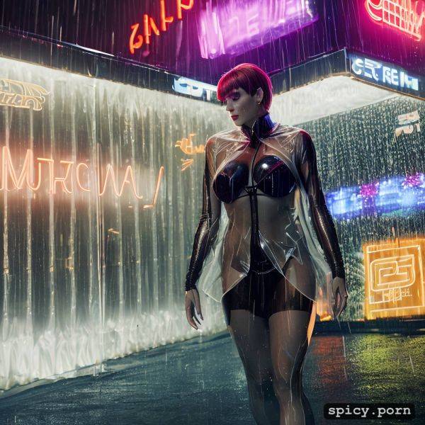 Dark sky, dramatic, wearing clear plastic rain coat, cinematic lighting - spicy.porn on pornintellect.com