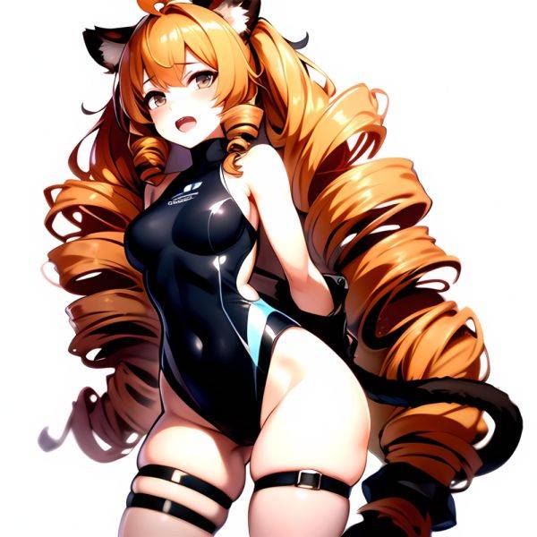 1girl Ahoge Animal Ears Arknights Black One Piece Swimsuit Blush Center Opening Drill Hair Drill Sidelocks Groin Highres Invisib, 897689808 - AIHentai - aihentai.co on pornintellect.com