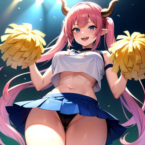 1girl Absurdres Blue Skirt Bluefrok Breasts Cheerleader Dragon Girl Dragon Horns Highres Holding Holding Pom Poms Horns Huge Bre, 2342115248 - AIHentai - aihentai.co on pornintellect.com