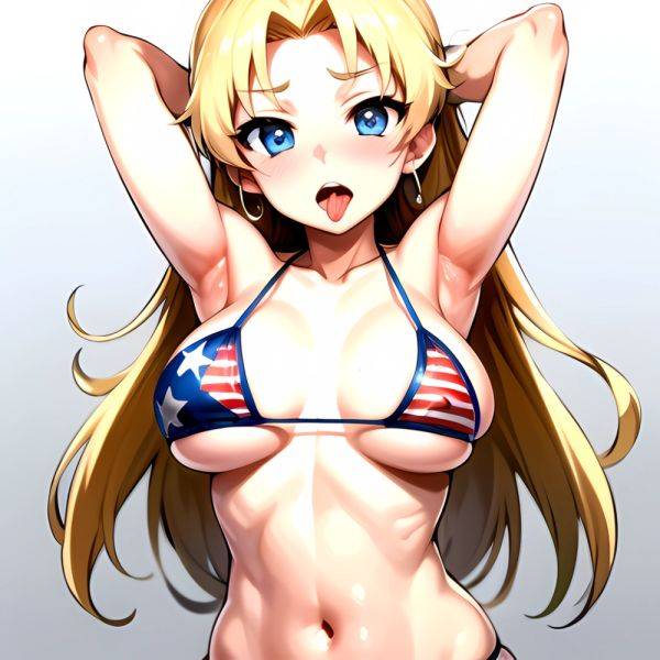 1girl American Flag Bikini Armpits Arms Behind Head Bikini Blonde Hair Blue Eyes Blush Breasts Covered Erect Nipples Flag Print, 3737150786 - AIHentai - aihentai.co - Usa on pornintellect.com