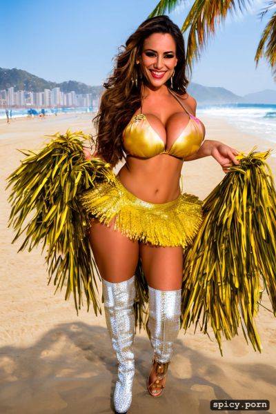 Color portrait, long hair, 36 yo beautiful performing white rio carnival dancer at copacabana beach - spicy.porn on pornintellect.com