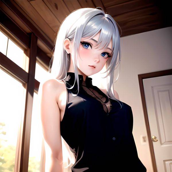 1girl Sexy Blue Eyes Silver Hair Arms Behind Back Facing The Camera Looking At The Camera, 1142430023 - AIHentai - aihentai.co on pornintellect.com