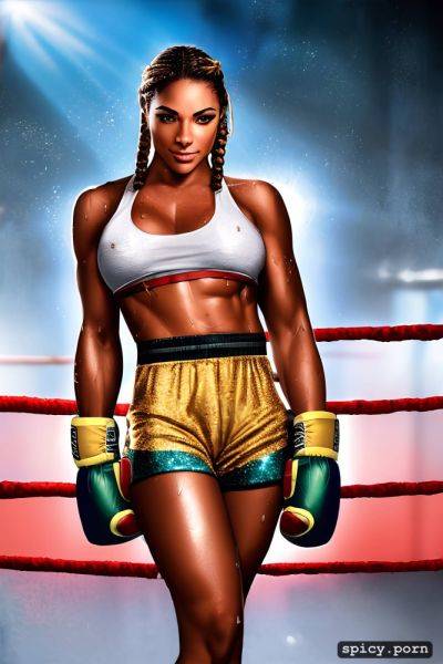 Boxing gloves, boxing ring, topless, female boxer, sweaty, glittery shorts - spicy.porn on pornintellect.com