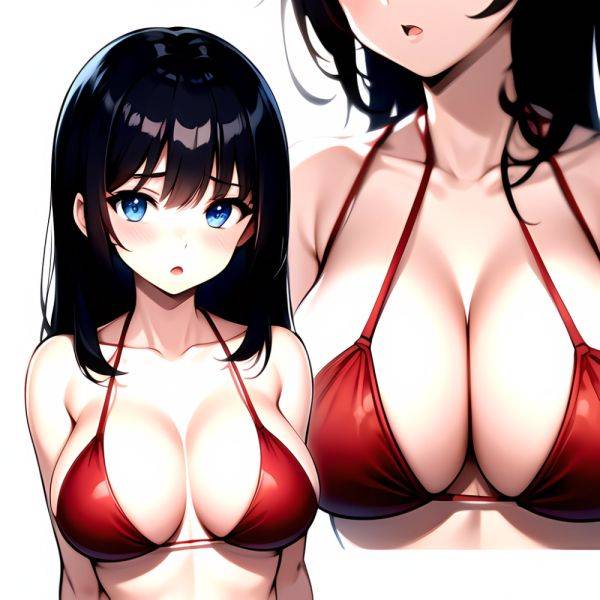 1girl O Absurdres Bikini Red Bikini Black Hair Blue Eyes Breasts Cleavage Collarbone Commentary Request Highres Large Breasts Lo, 2045000456 - AIHentai - aihentai.co on pornintellect.com