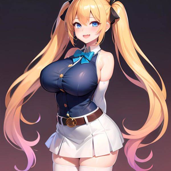 1girl Aymusk Belt White Skirt Blonde Hair Blue Eyes Blush Bow Bowtie Breasts Curvy Elbow Gloves Fang Gloves Gradient Background, 231966239 - AIHentai - aihentai.co on pornintellect.com
