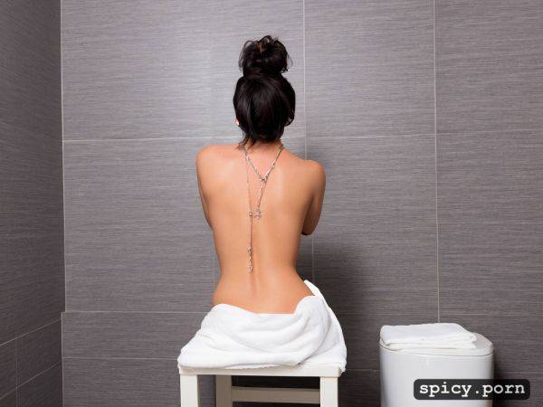 Ultra real, small towel around chest, bathroom, slim, black arcane necklace - spicy.porn on pornintellect.com