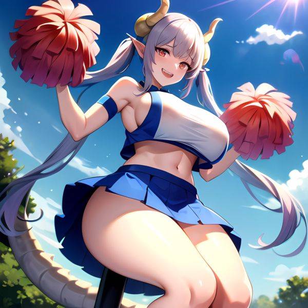 1girl Absurdres Blue Skirt Bluefrok Breasts Cheerleader Dragon Girl Dragon Horns Highres Holding Holding Pom Poms Horns Huge Bre, 3581237483 - AIHentai - aihentai.co on pornintellect.com