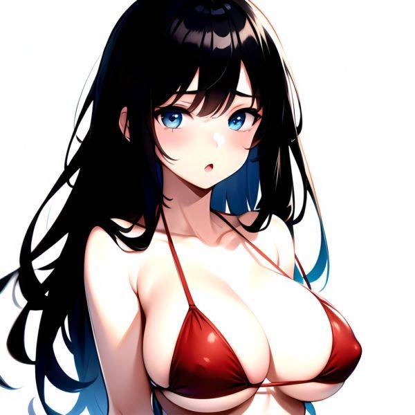 1girl O Absurdres Bikini Red Bikini Black Hair Blue Eyes Breasts Cleavage Collarbone Commentary Request Highres Large Breasts Lo, 3974523639 - AIHentai - aihentai.co on pornintellect.com