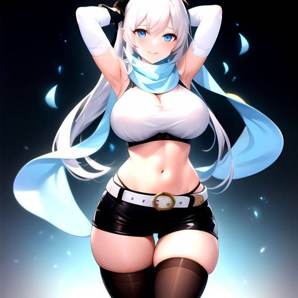 1girl Armpits Arms Behind Head Belt Black Bra Black Gloves Black Pantyhose Blue Eyes Blurry Blurry Background Bra Breasts Curvy, 2261744758 - AIHentai - aihentai.co on pornintellect.com