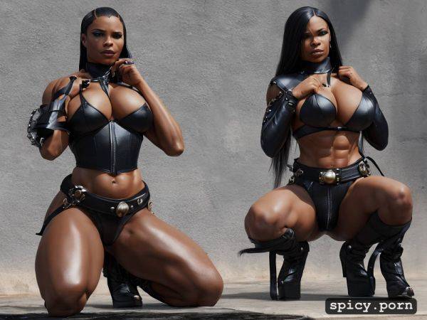 Busty, gorgeous anus visible, plump african female muscle dominatrix dressed in leather - spicy.porn on pornintellect.com