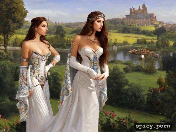 Perky breasts, realistic art, castle in background, realistic - spicy.porn on pornintellect.com