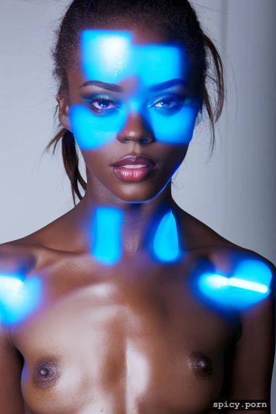 High tech, with hazel eyes and full lips, metal structures, blue backlight - spicy.porn on pornintellect.com