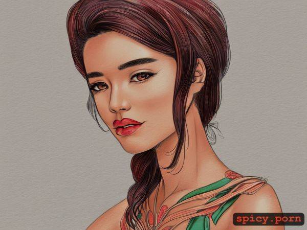 Portrait, intricate line drawings, thai girl, industrial background in pastel colors - spicy.porn - Thailand on pornintellect.com