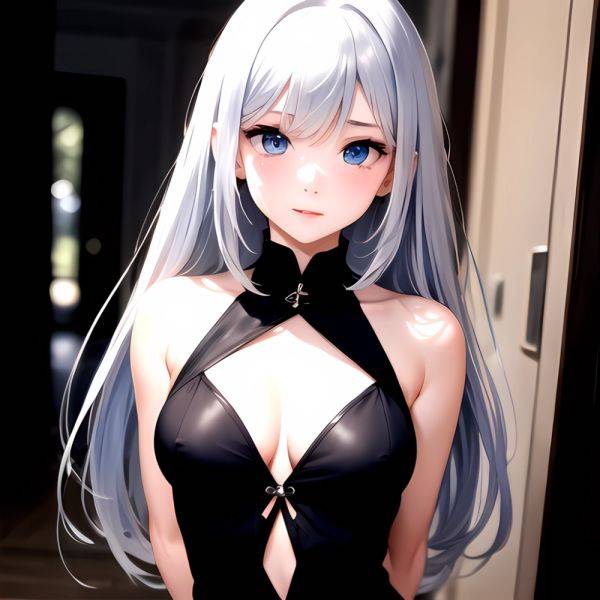 1girl Sexy Blue Eyes Silver Hair Arms Behind Back Facing The Camera Looking At The Camera, 3190778111 - AIHentai - aihentai.co on pornintellect.com