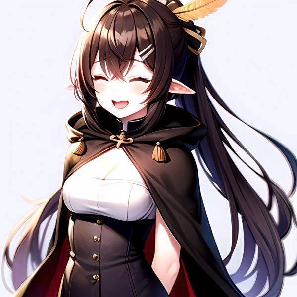 1girl D Ahoge Blush Brown Capelet Brown Cloak Brown Hair Capelet Cleavage Cutout Cloak Closed Eyes Clothing Cutout Crossed Bangs, 1703561829 - AIHentai - aihentai.co on pornintellect.com