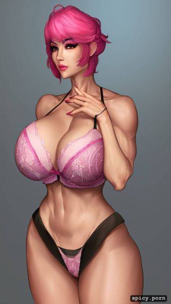 Large breasts, highres, pink pixie hair, muscular body, ultra detailed - spicy.porn on pornintellect.com