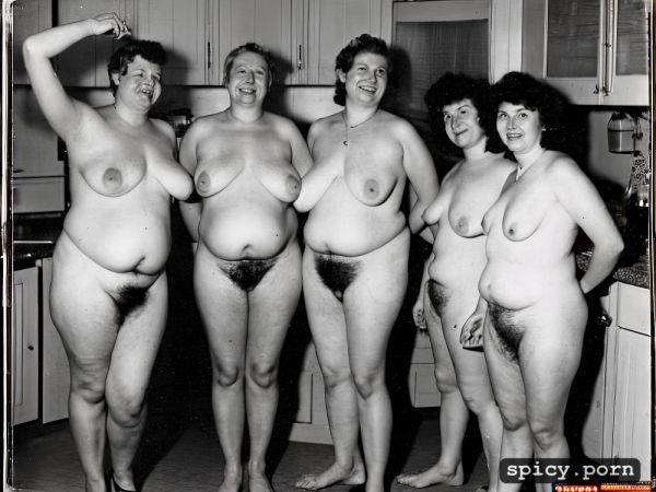 Fully naked, group photo of fat lesbians, standing in kitchen - spicy.porn on pornintellect.com